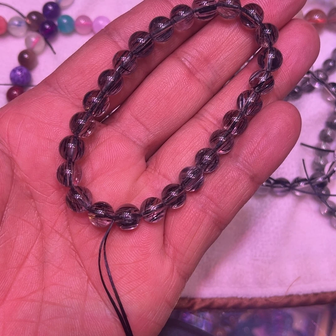 烟晶戒指银S925镶嵌合*黑发晶手串