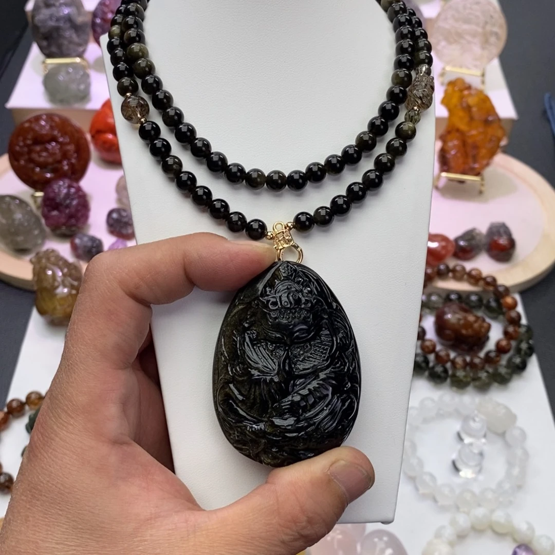 黑曜岩未镶嵌颈饰吊坠