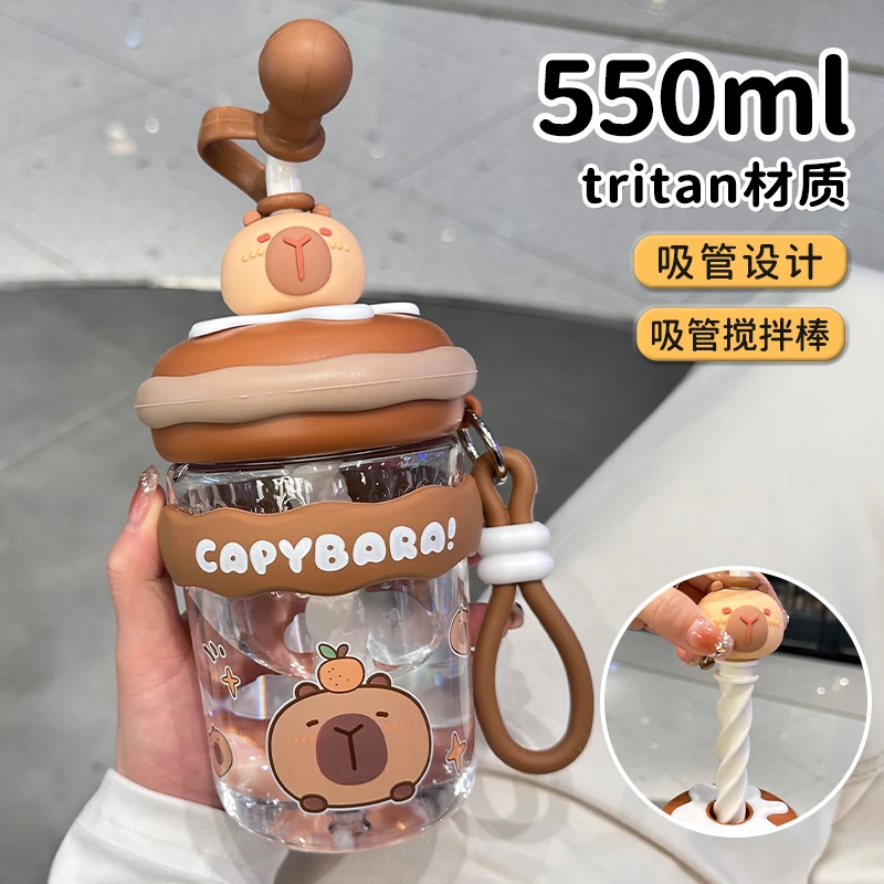 卡通吸管杯可爱儿童夏季水杯小孩子专用泡奶杯子tritan搅拌杯女生