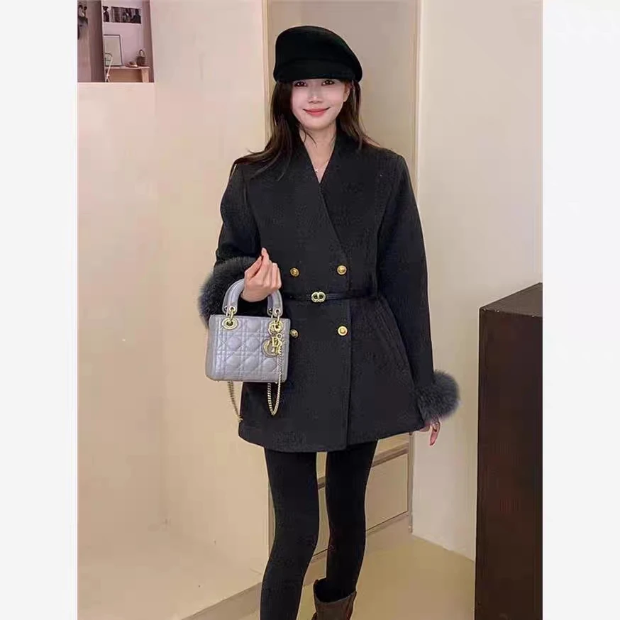 真袖口加厚毛呢外套女中长款气质显瘦小香风