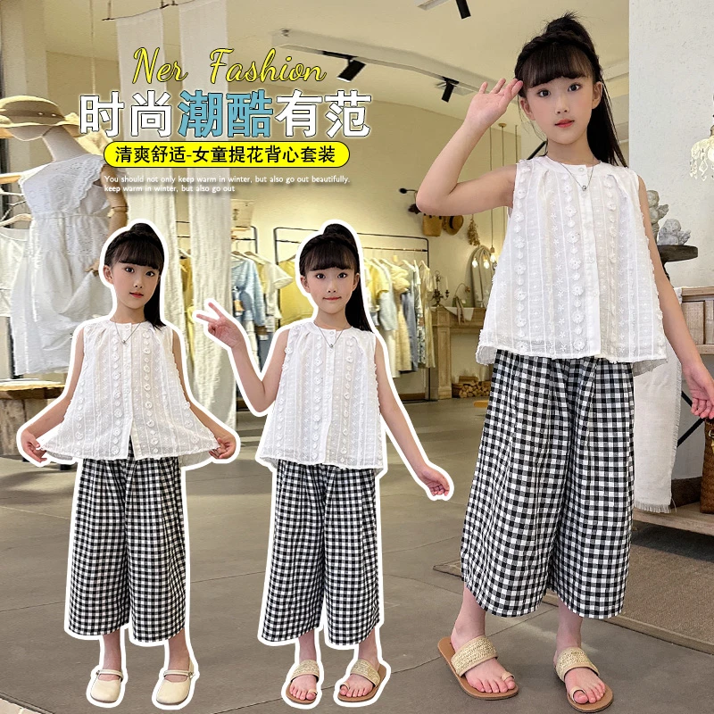 母女装女童亲子装同款25年夏季新品提花背心套装舒适时尚宽松清爽