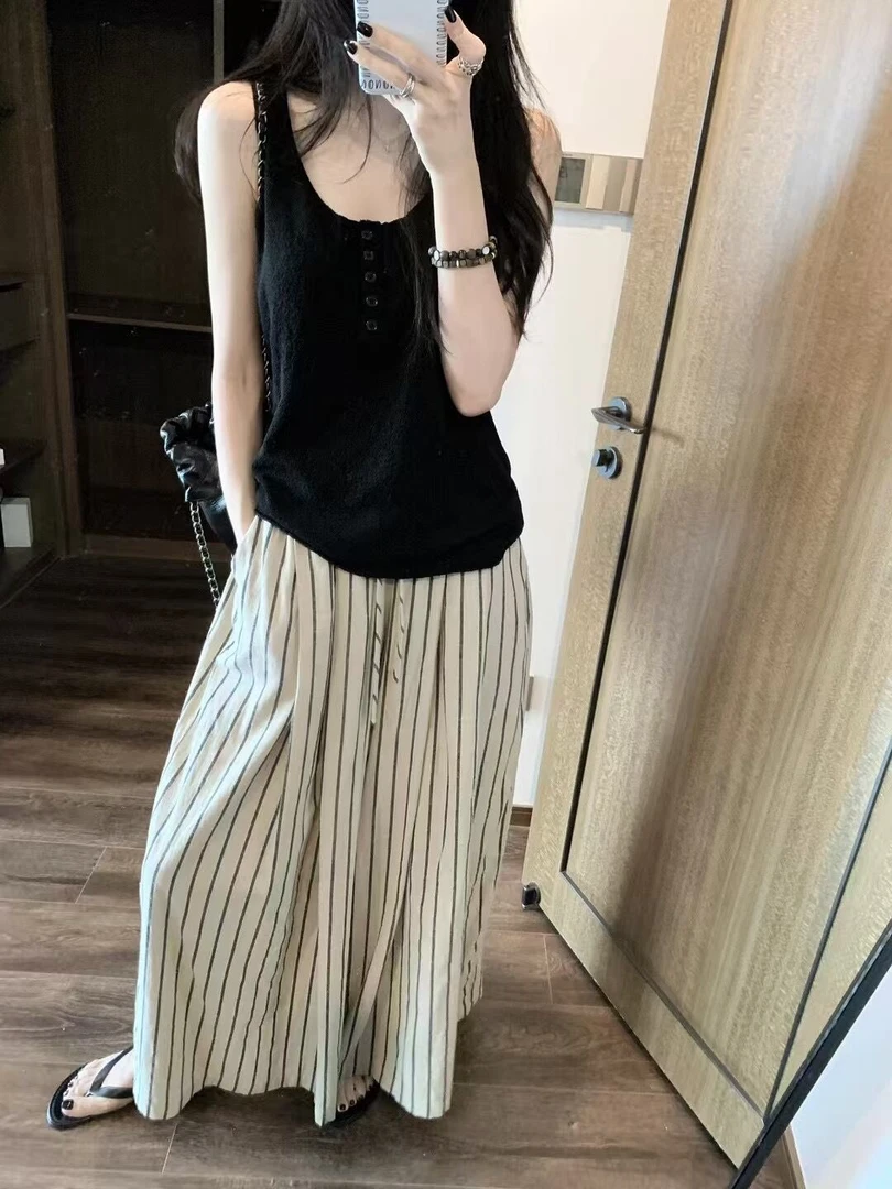 极简风INS风休闲风时尚套装气质法式阔腿裤套装高腰显瘦百搭夏季