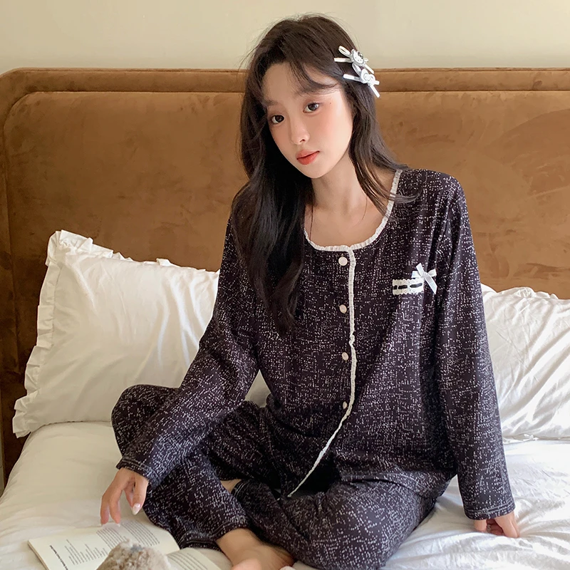 保暖可外穿女孩家居服长袖长裤舒适睡衣套装秋冬季新款可爱少女