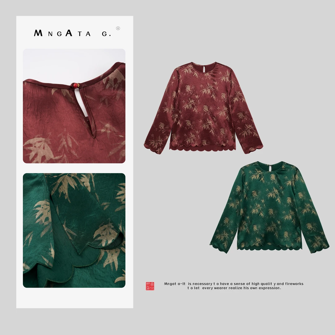 MNGATA G.宫小妍【金秋竹叶】早秋新中式国风穿搭醋酸上衣X280294