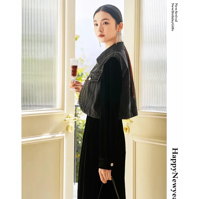 【良月】拼接牛仔外套+吊带显瘦连衣裙2025春季七号铺专柜品牌女