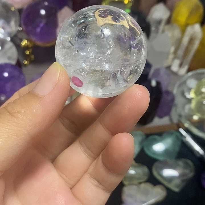 石材4.1直径带彩纯天然白水晶小球！