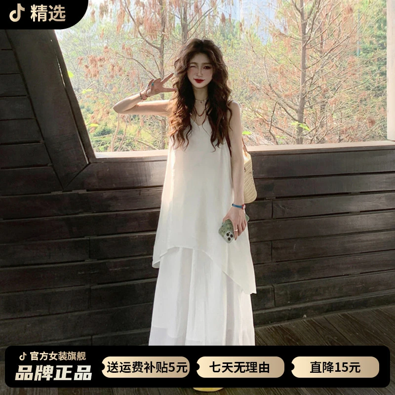 2026新款白色v领背心连衣裙子女夏季夏日绝美初恋无袖长裙高级感