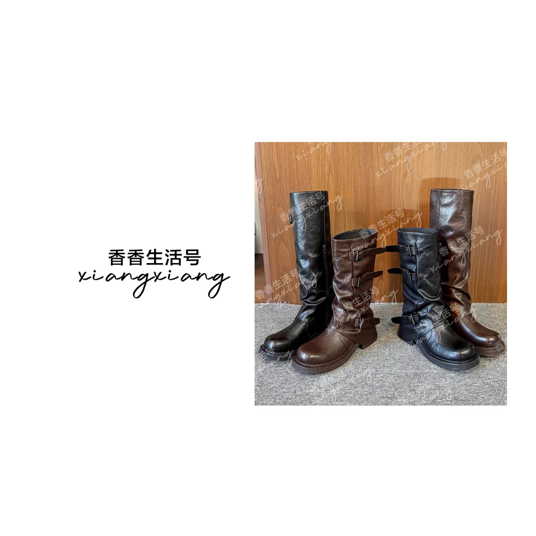 【香香严选】粗跟裤管靴烟筒靴2025新款长筒靴7185 跟高5厘米