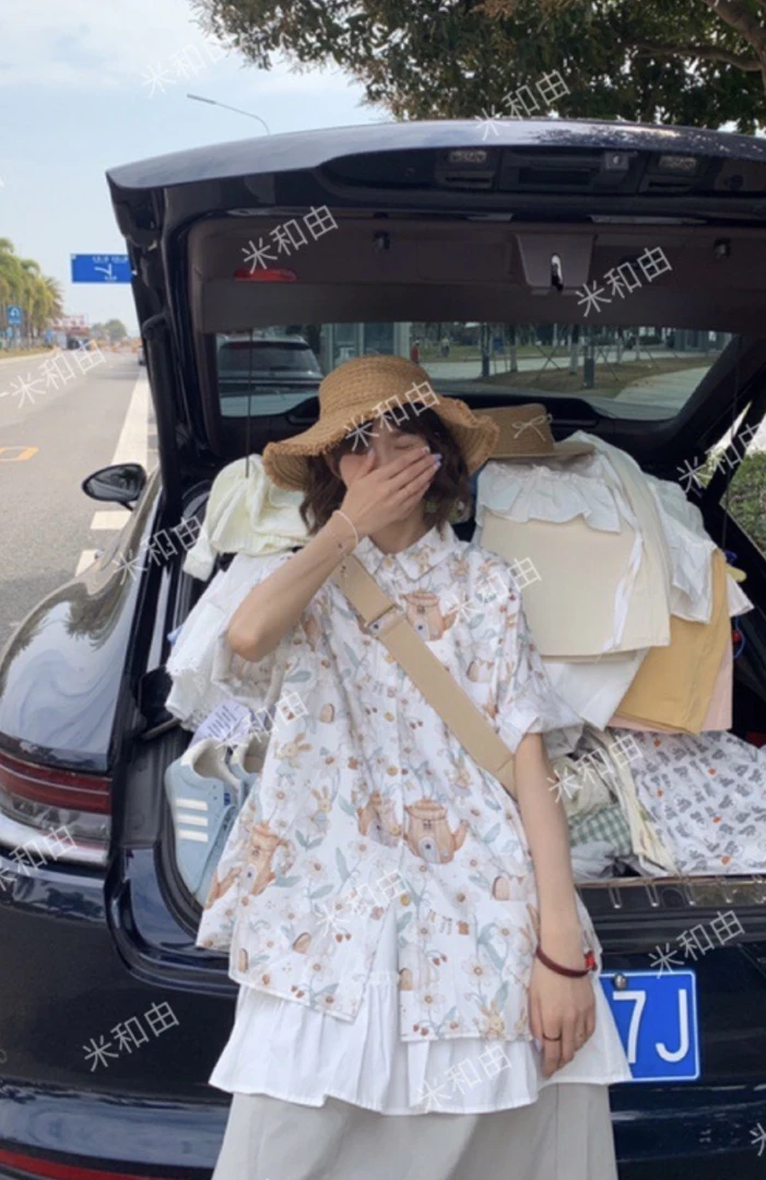 有货MY#25069夏季福利高品质爱丽丝梦游仙境衬衫，衣长：70cm