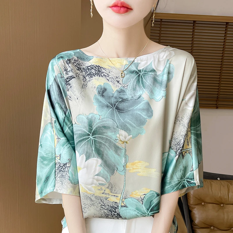 正品哥弟新款冰丝短袖t恤洋气衣服女装夏季圆领印花宽松半袖体恤