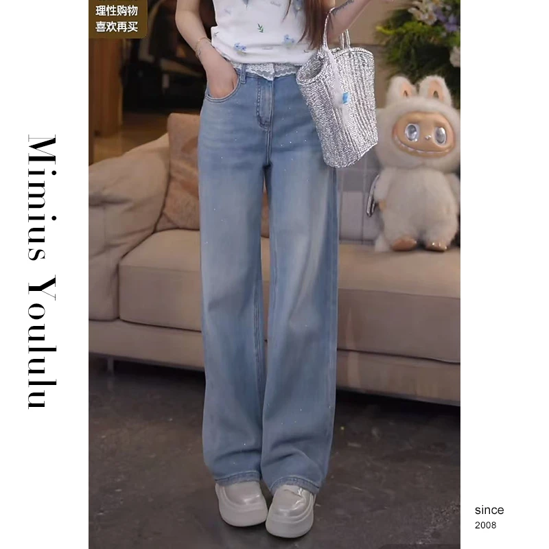 【mimius】&喵喵 韩系蕾丝腰小闪钻显瘦牛仔裤 WG02078