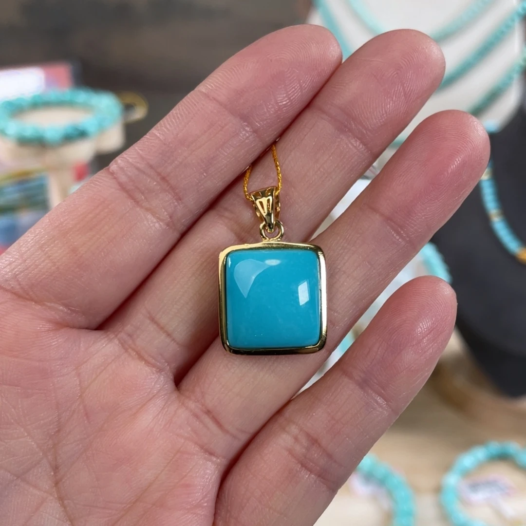 绿松石银S925镶嵌套链银吊坠