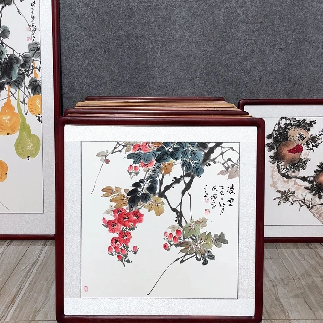 国画书画作品带框63×63