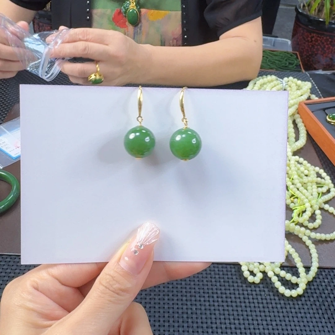 和田玉（碧玉）银S925镶嵌耳饰精品