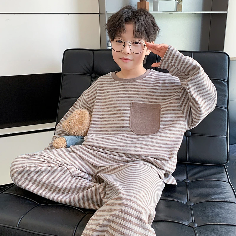 儿童装男童睡衣秋冬款冬季法兰绒中大童加厚家居服加绒珊瑚绒男孩