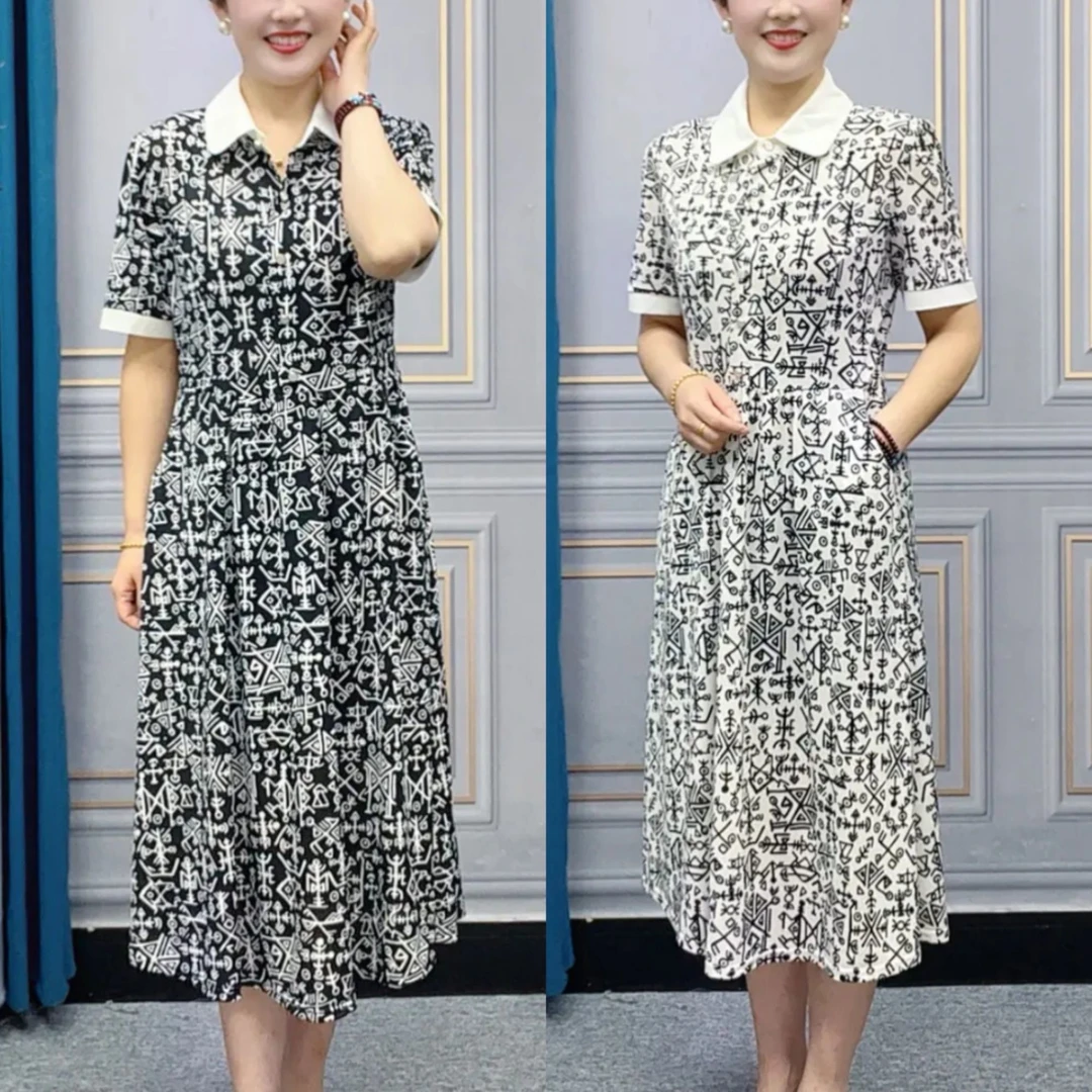 1388中年妈妈洋气减龄连衣裙夏季时尚中长款裙子