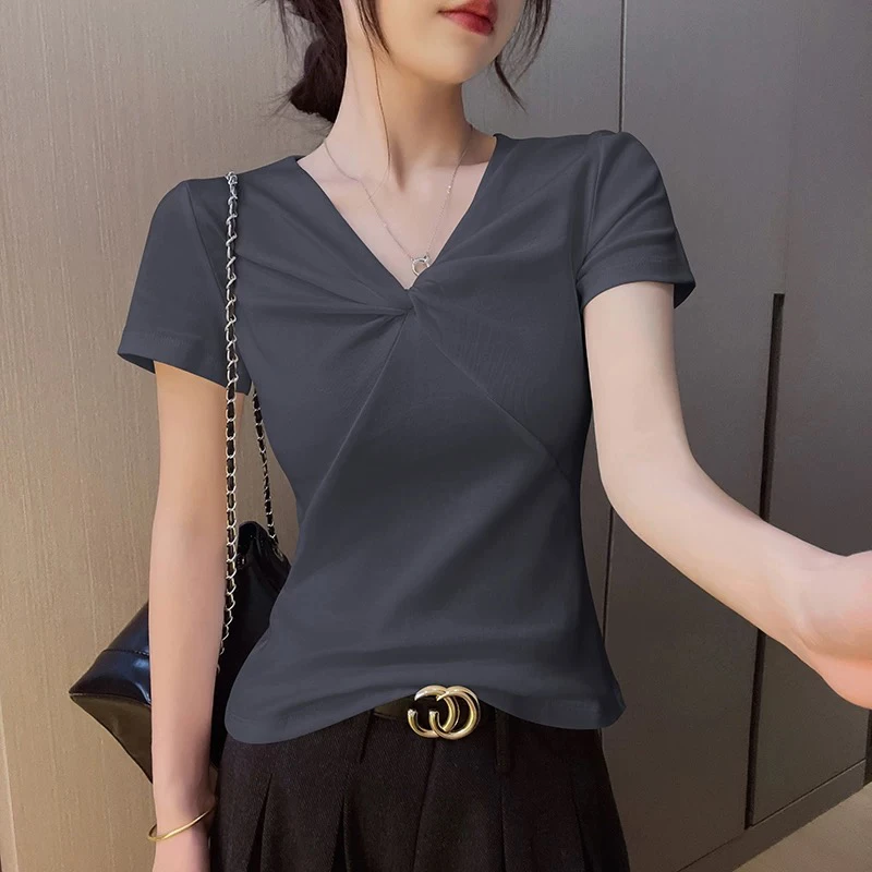 【熙小范】437 大码女装短袖常规T恤女士咖色短袖t恤气质韩版欧若智