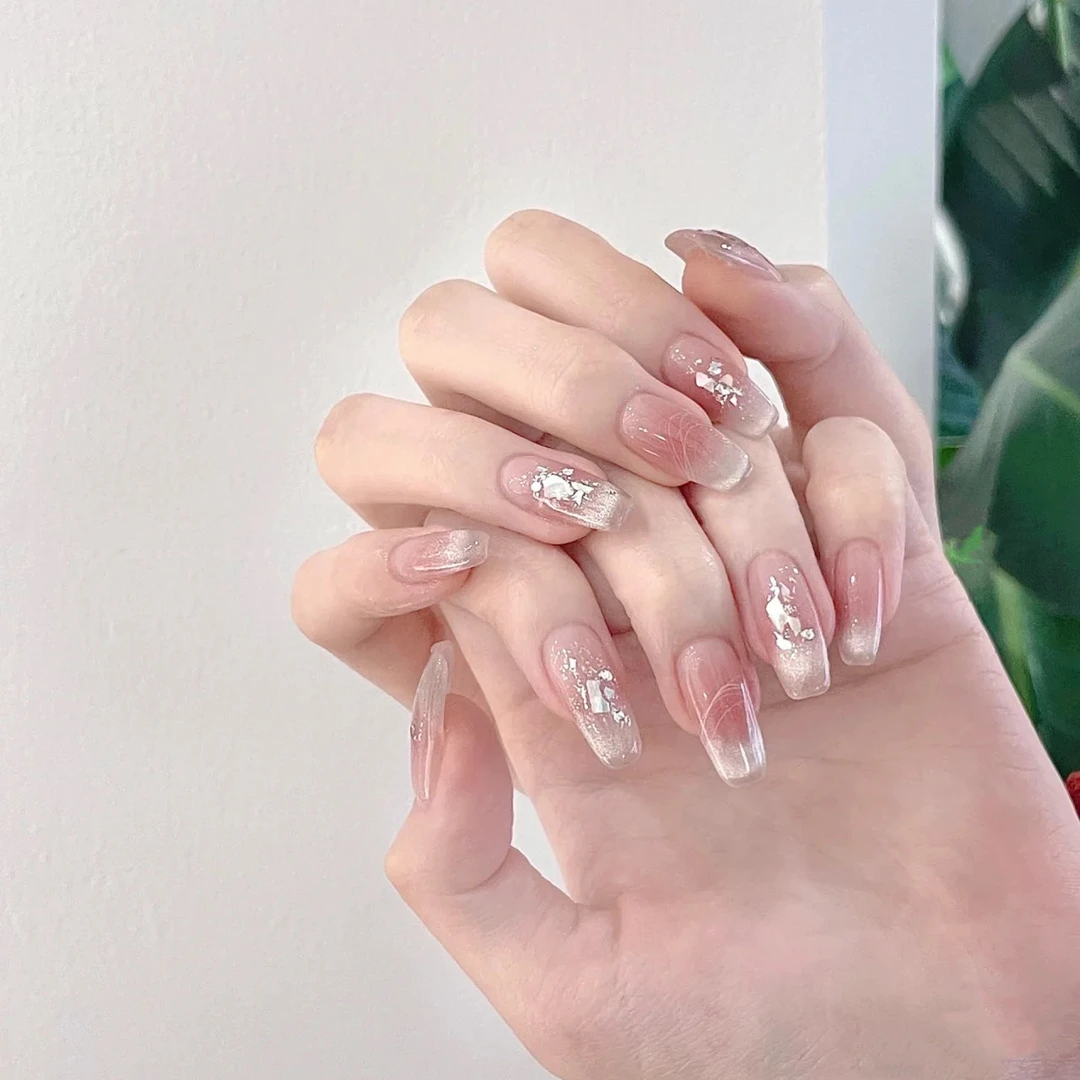 【碎碎贝母】淡裸粉色法式猫眼纯手工穿戴甲2025年新款温柔美甲