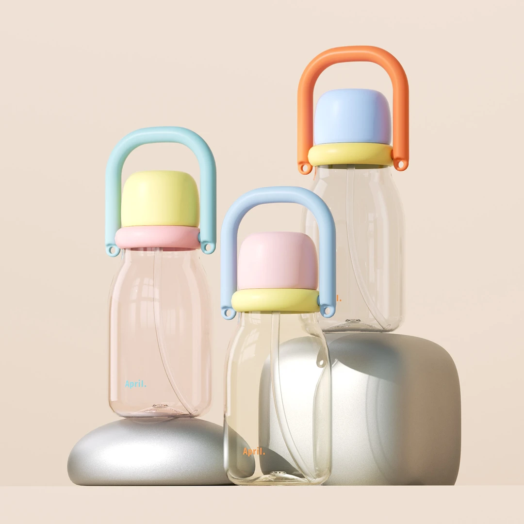 肆月透明大肚杯便携杯子耐高温带吸管杯背带大容量户外运动杯水杯