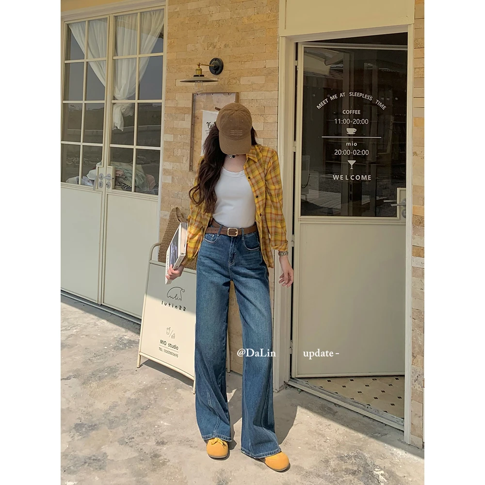 DUOXINIU/多喜牛/DaLin窄版阔腿牛仔裤百搭显高显瘦高腰修身直筒
