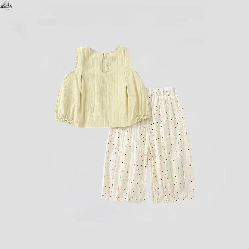 女童无袖娃娃衫彩色点点套装2025夏季新款女宝宝时尚波点两件套潮