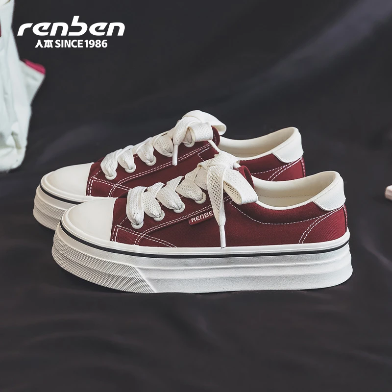 人本官方旗舰店2025新款仙女风低帮休闲风秋季硫化帆布鞋学生潮鞋