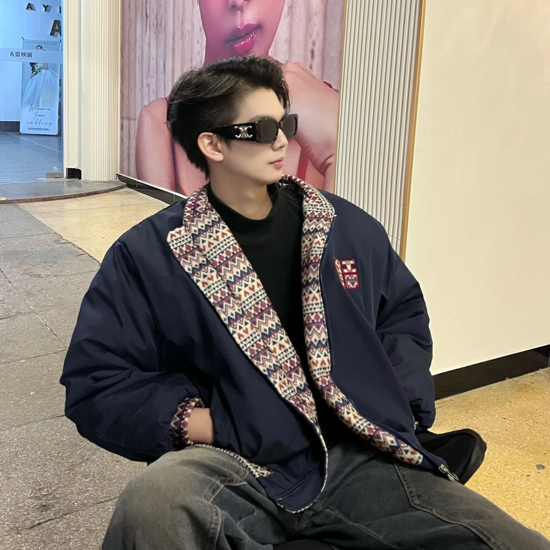 W定义 | 新年礼物ins民族提花拼接加厚夹棉情侣棒球服夹克外套