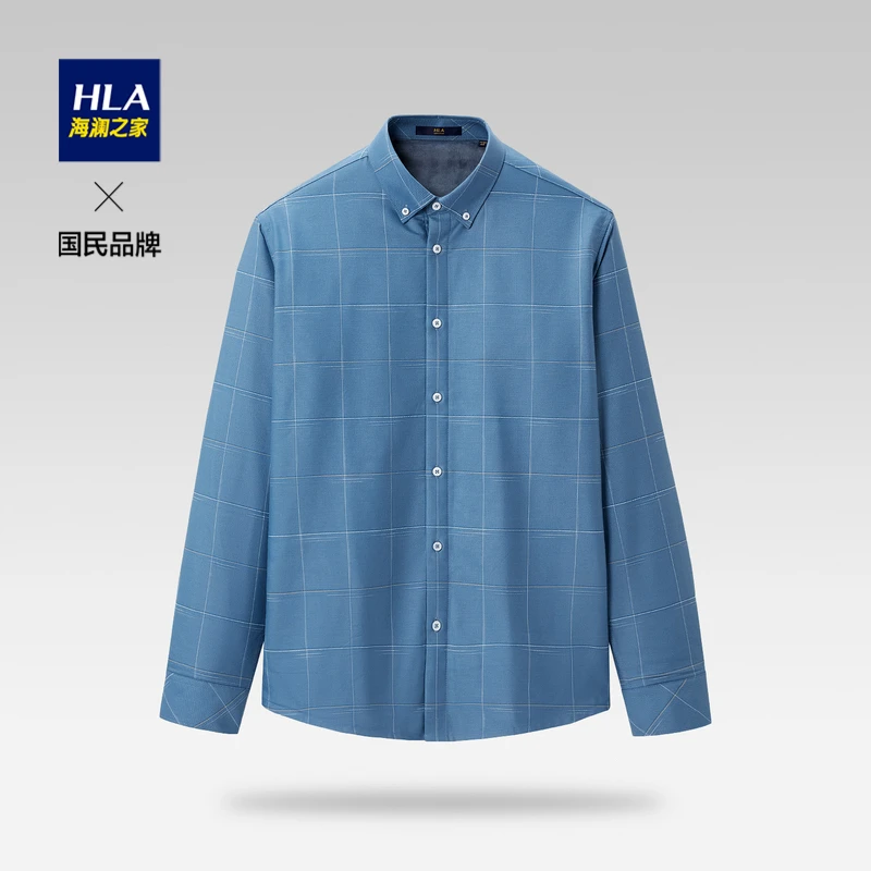 HLA/海澜之家格子暖绒加绒保暖抗静电长袖男士衬衫时尚舒适休闲