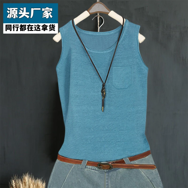 梵乐芬冰丝吊带背心女2025夏季宽松遮肚显瘦薄款针织打底衫无袖T