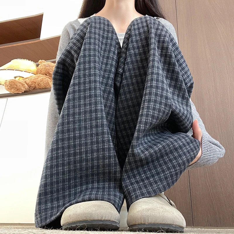 鑫鑫同学格子阔腿裤女2025新款高腰宽松百搭显瘦休闲裤秋冬裤子