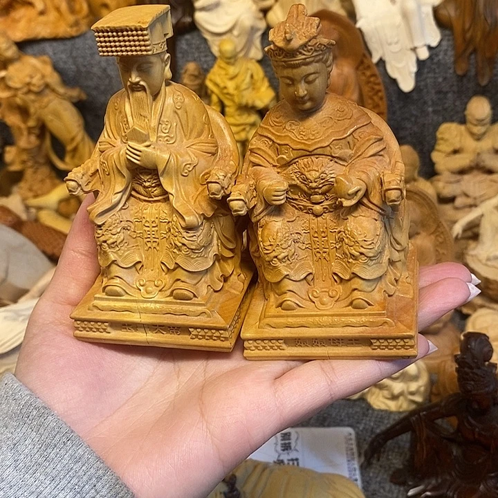 烟***黄杨木黄杨木瑕疵玉皇大帝，王母娘娘