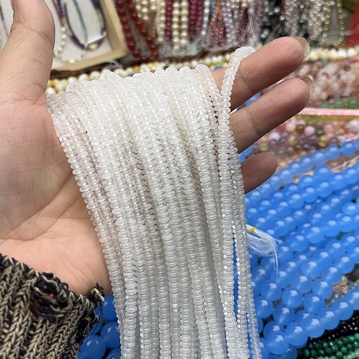 玛瑙/玉髓珠宝半成品未镶嵌一条4/2mm白水晶算盘珠