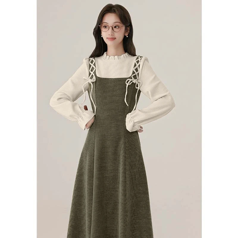 秋冬新款法式复古长袖毛呢连衣裙女装裙子D4027