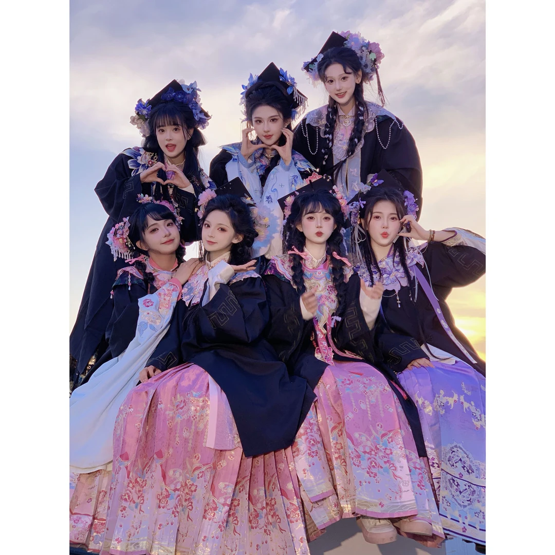 静还决 原创云肩合集学士服搭配毕业季姐妹款马面裙套装日常紫色