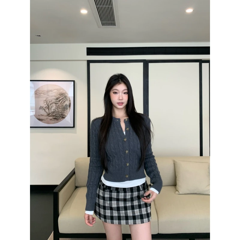 withmin凉皮 短款绞花针织开衫毛衣秋冬内搭收腰辣妹上衣2525067