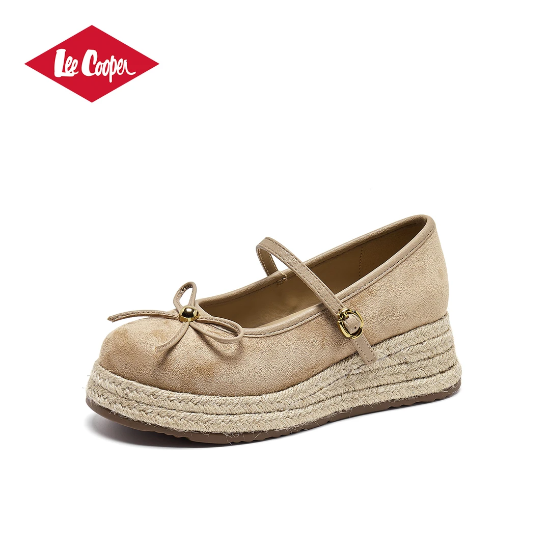 LEE COOPER复古编织单鞋女2025款厚底坡跟一字带蝴蝶结玛丽珍鞋