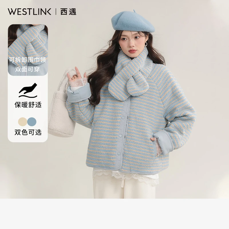 西遇双面穿摇粒绒短款棉服女2025冬季新款显瘦不臃肿保暖夹棉外套