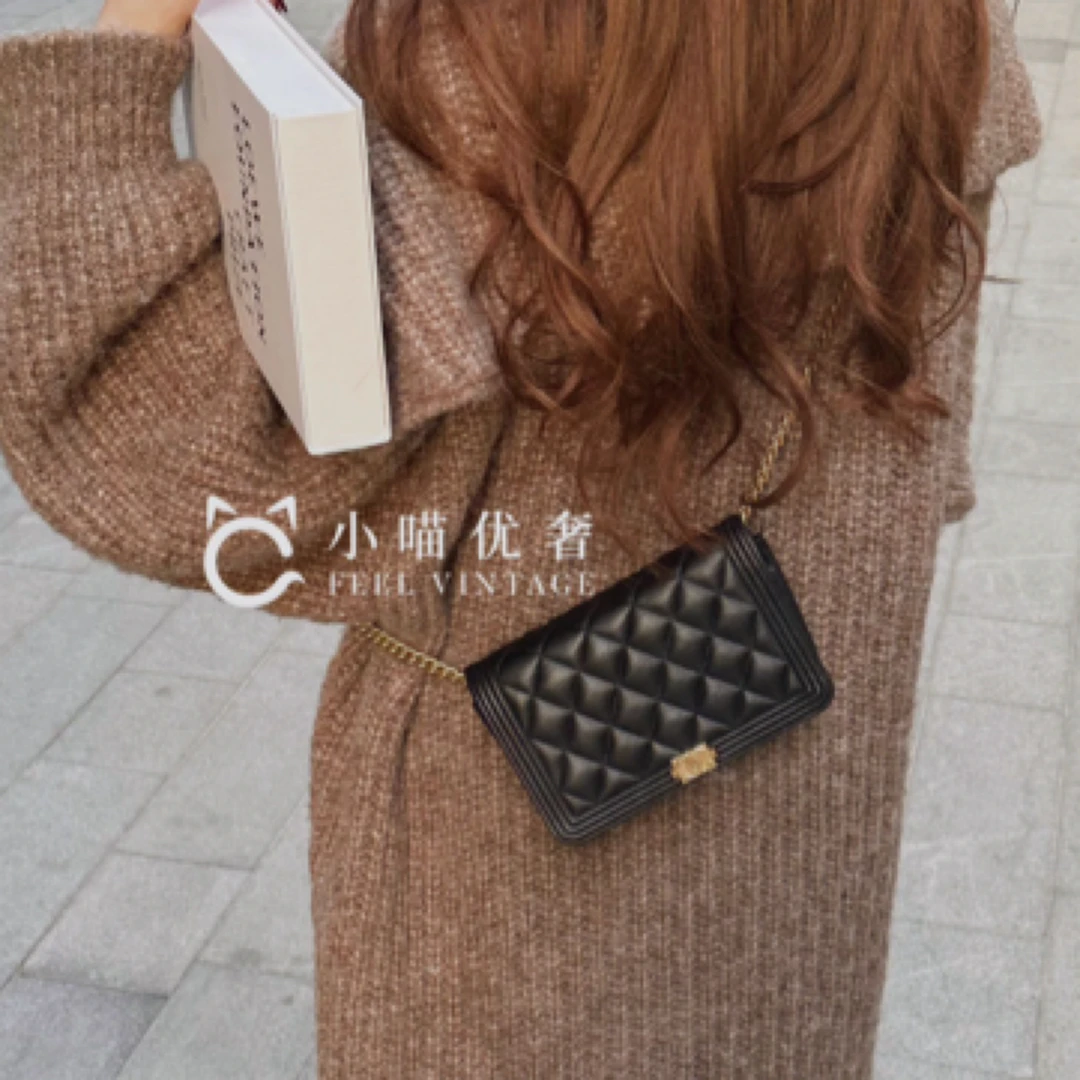 99新 Chanel/香奈儿 黑金牛皮leboy发财包woc链条包斜挎包