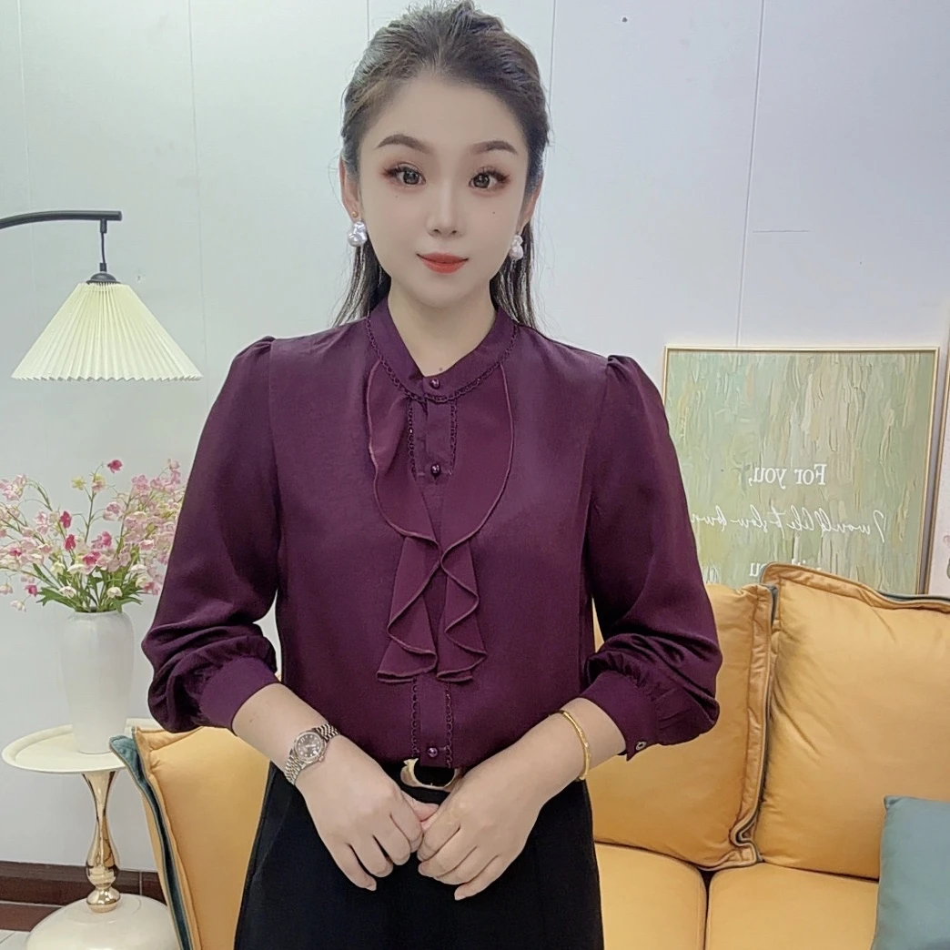 2025秋季爆款衬衫新款长袖上衣女装时尚百搭显瘦小衫女打底衫