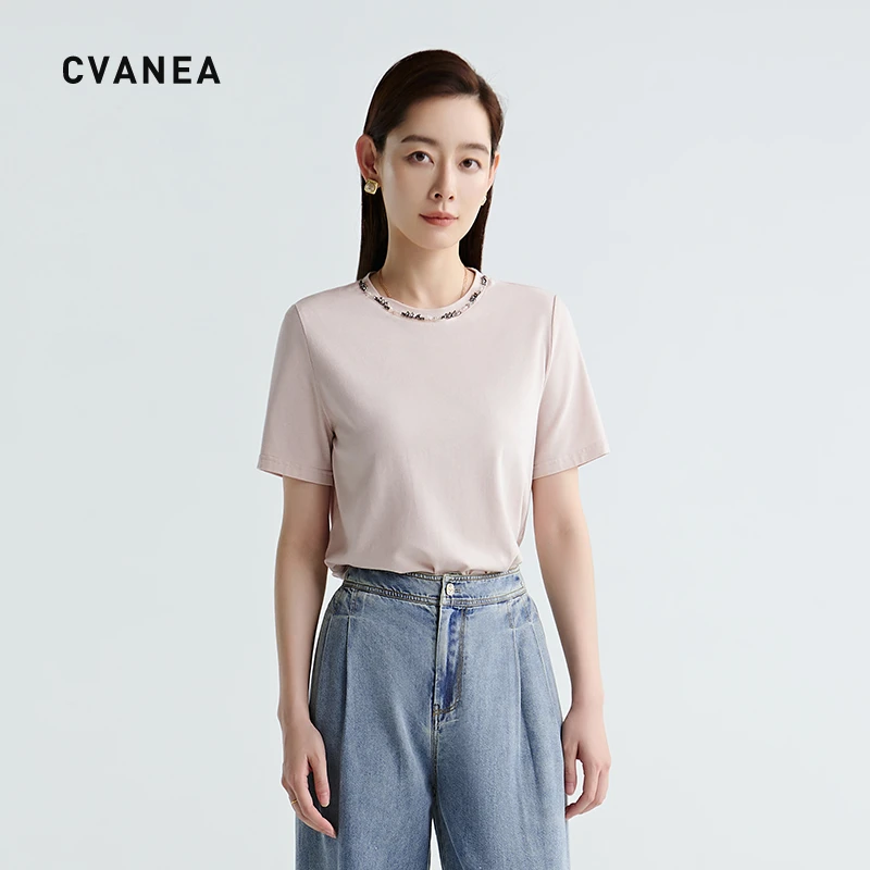 CV ' 高级定制轻奢女装 “糯叽叽”莫代尔羊毛软糯肤感手工钉珠T恤