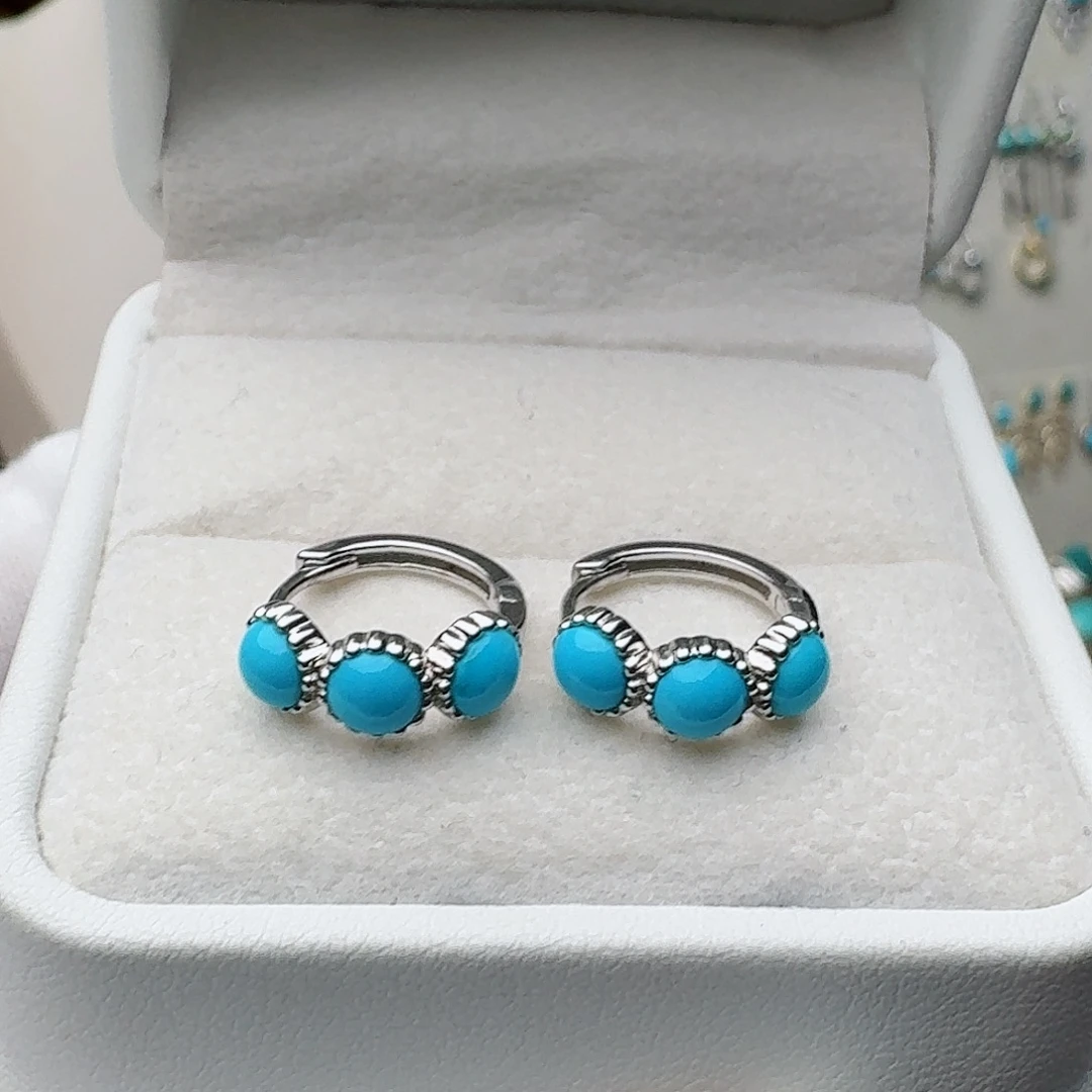 绿松石银S925镶嵌耳饰耳扣