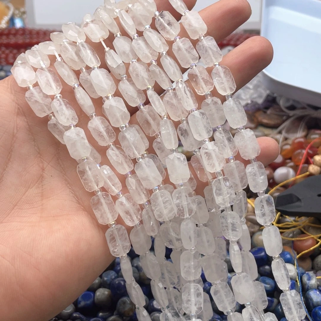 玛瑙/玉髓合金珠宝半成品一条装白水切面长方牌8*11mm