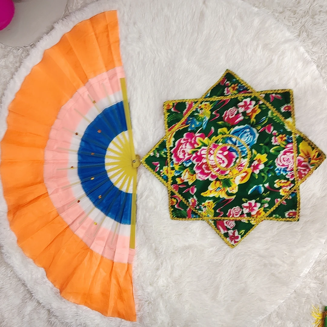 蕾丝花边流苏手绢搭配8寸双边骨软骨扇子