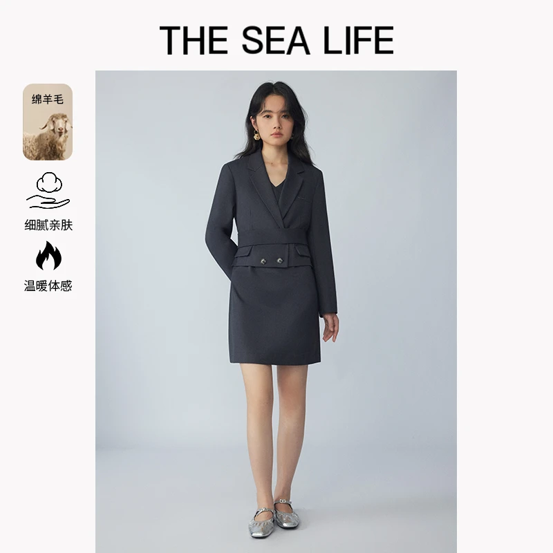欧海一生 羊毛西装式连衣裙女2025春新款气质别致thesealife2509