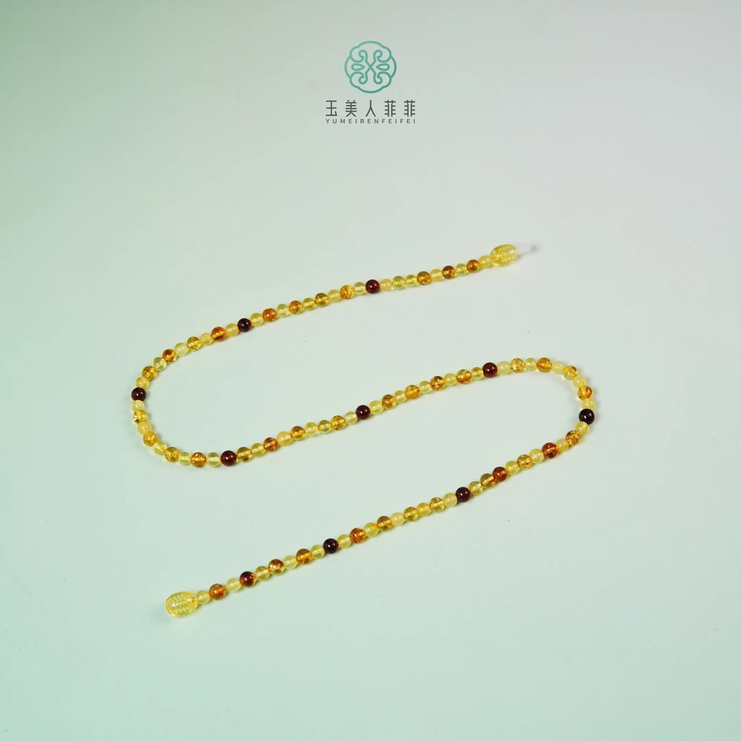 石惑珠宝@琥珀圆珠项链约4mm+#多样性发一