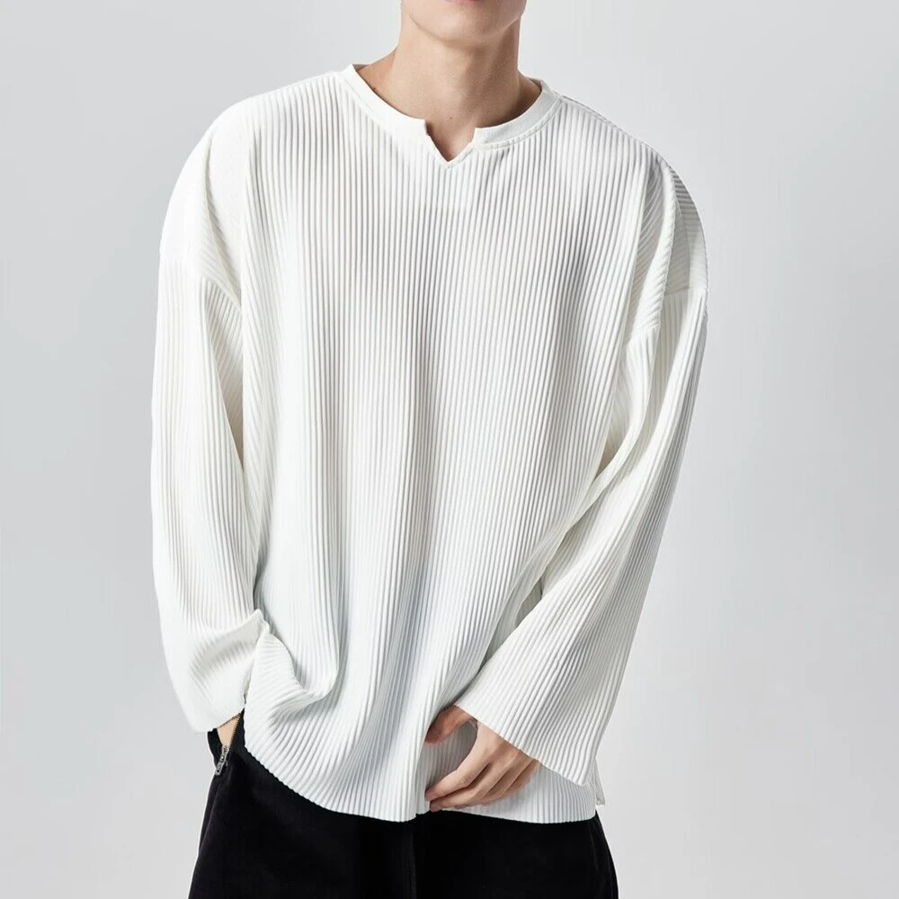 潮流感垂坠褶皱宽松长袖百搭恤秋季高级时尚男装