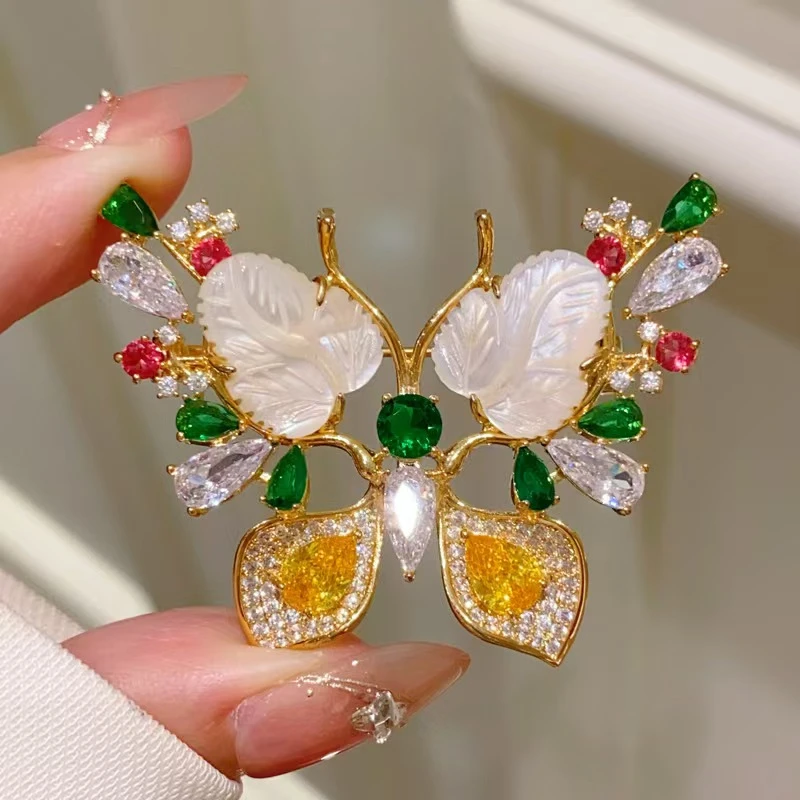 合金贝壳胸针 高档奢华蝴蝶胸针耳钉套装461