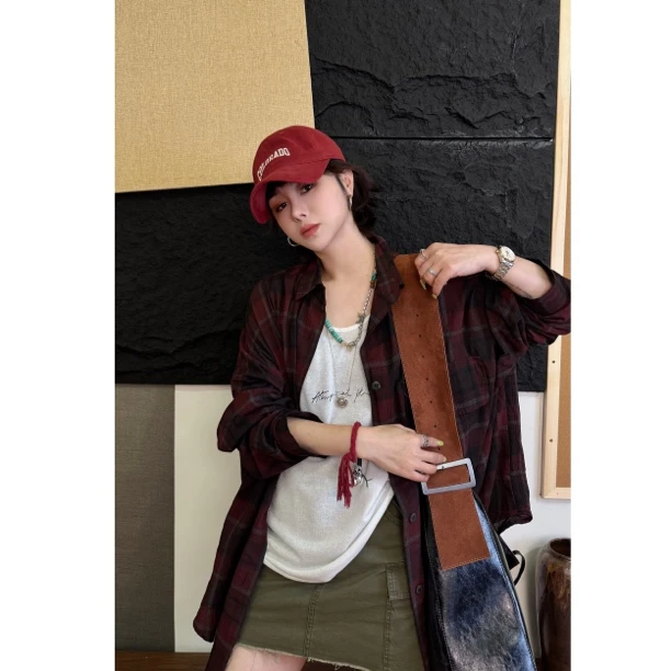 HY1987韩版撞色松弛大版棉麻衬衫衬衣宽松百搭设计感时尚长袖