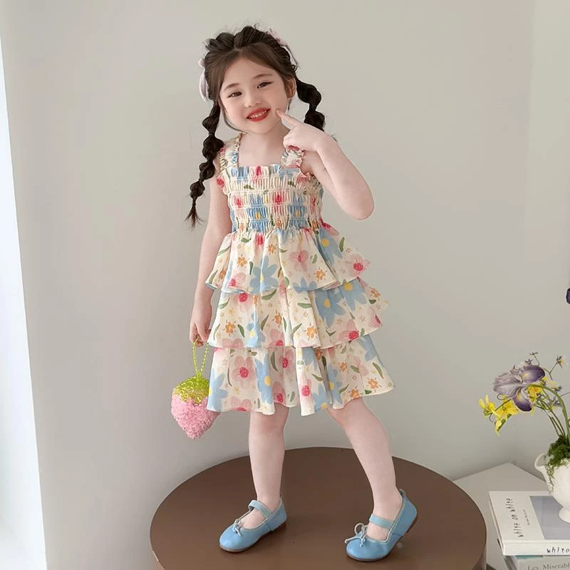 女童吊带裙夏季2025新款儿童连衣裙薄款洋气公主裙女宝宝碎花裙子