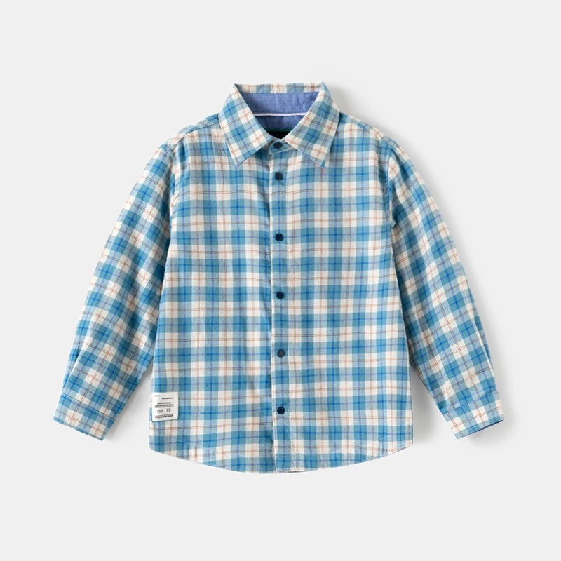 绿树城男童长袖格子休闲衬衫春秋款儿童衬衣中大童休闲上衣纯棉